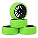 Mxfans Black Plastic 14 Spoke Wheel Rims and Green Drift Smooth Tyres for RC 110 On Road Racing Car Set of 4 - Image 3
