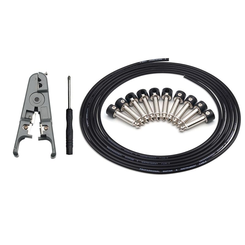 SAPHUE Guitar Bass Patch Cable Multi Effects Guitar Pedal, Solderless Pedalboard Cable Kit,10ft Cable 10 Tip Connectors Solderless 6.35 Mono Plugs for Effect Pedal Make 5 DIY Custom Patch Cables - Image 1