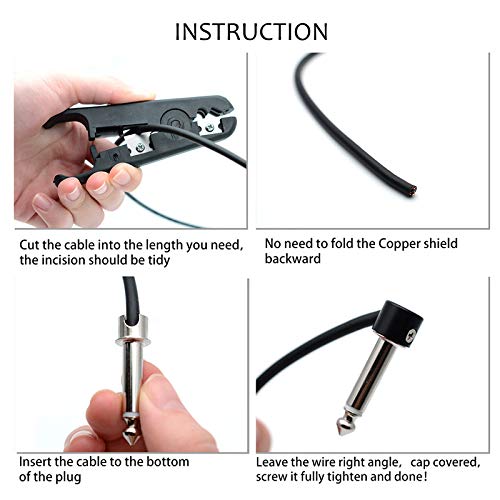 SAPHUE Guitar Bass Patch Cable Multi Effects Guitar Pedal, Solderless Pedalboard Cable Kit,10ft Cable 10 Tip Connectors Solderless 6.35 Mono Plugs for Effect Pedal Make 5 DIY Custom Patch Cables - Image 5