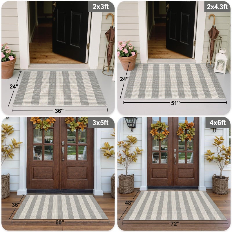 OJIA Striped Rug 24"x51" Washable Front Door Mat Outdoor Doormat Woven Entry Rug Cotton Indoor Outdoor Rug Small Checkered Rugs for Porch Kitchen Entryway Patio Bathroom (Green/White/Tan) - Image 3