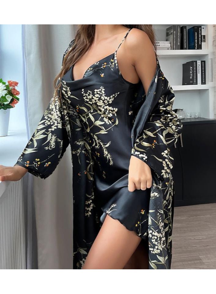KUYING Robes Women Elegant Satin Silk Robe Pajamas Set  - Image 1