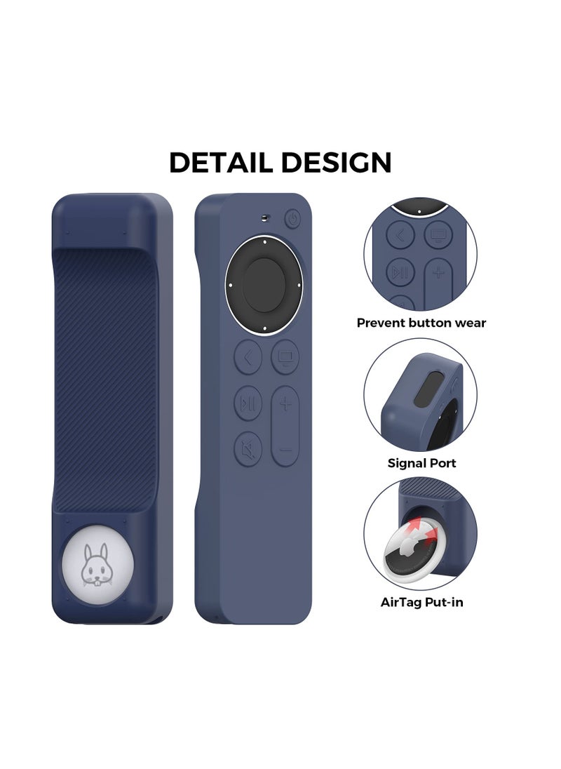 Generic - Case for Apple TV Siri Remote 4K 2021 【for AirTag Holder Built In】 All Around Silicone Cover Skin Compatible with Apple TV Remote / Siri Remote (2nd) and for AirTag (Midnight Blue) - Image 1