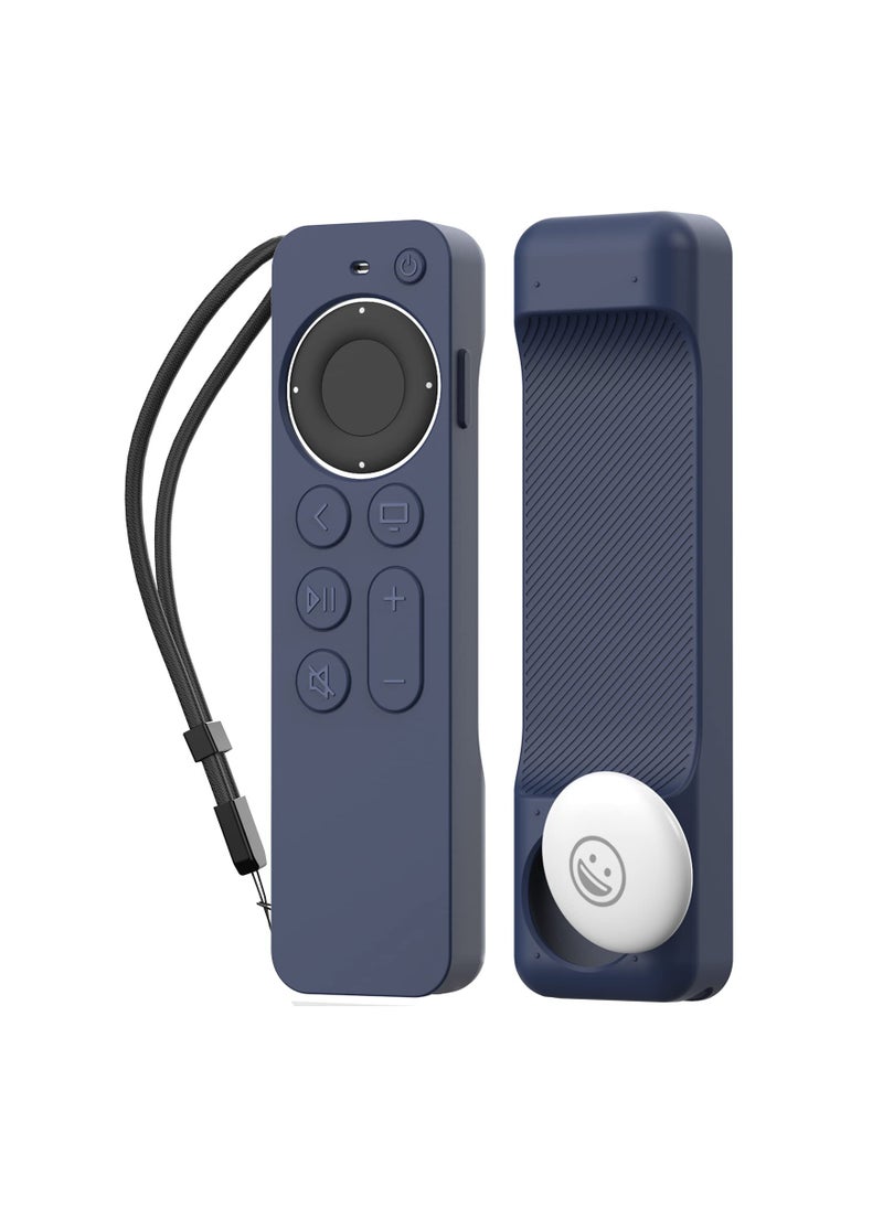 Generic - Case for Apple TV Siri Remote 4K 2021 【for AirTag Holder Built In】 All Around Silicone Cover Skin Compatible with Apple TV Remote / Siri Remote (2nd) and for AirTag (Midnight Blue) - Image 1
