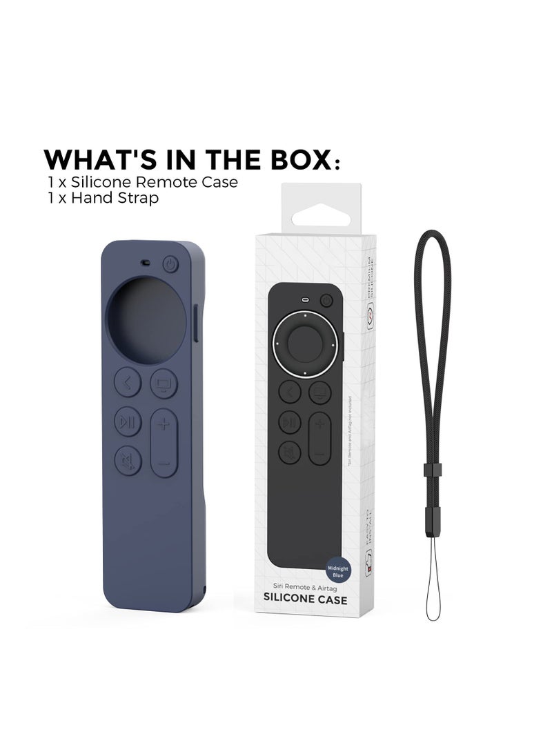 Generic - Case for Apple TV Siri Remote 4K 2021 【for AirTag Holder Built In】 All Around Silicone Cover Skin Compatible with Apple TV Remote / Siri Remote (2nd) and for AirTag (Midnight Blue) - Image 1