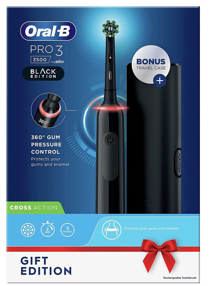 Oral-B Oral-B Pro 3 Electric Toothbrush with Smart Pressure Sensor, 1 Cross Action Toothbrush Head and Travel Case, 3500 Black  - Image 1