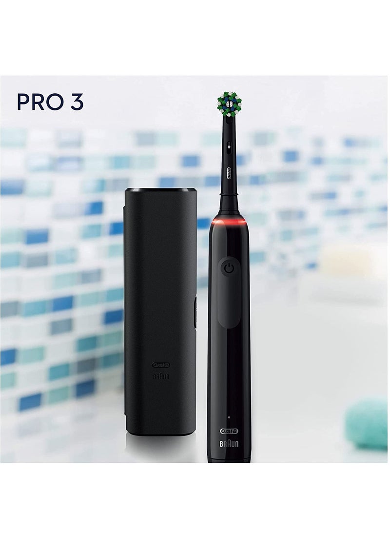 Oral-B Oral-B Pro 3 Electric Toothbrush with Smart Pressure Sensor, 1 Cross Action Toothbrush Head and Travel Case, 3500 Black  - Image 2