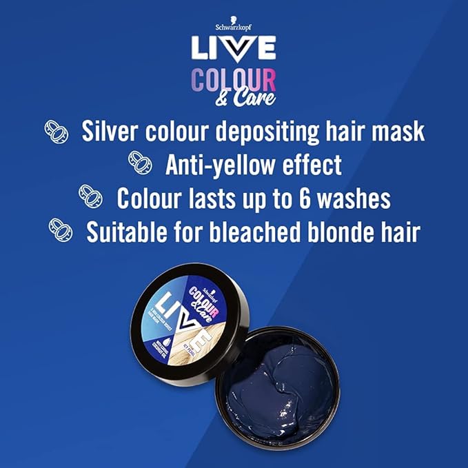 Live Schwarzkopf LIVE Colour Care Hair Mask 5 Minute Wash Out Blonde Toning Colour Boost Semipermanent Silver Hair Dye Lasts Up To 6 Washes Icy Pearl 150ml - Image 2