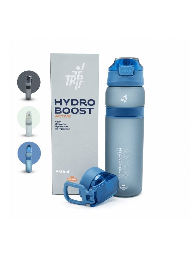 TR6 زجاجة TR6 Hydra Boost Active Frosted Bottle خالية من مادة BPA Tritan رياضية مع غطاء آمن قابل للطي ومضاد للتسرب ومتين وأنيق ومثالي للصالة الرياضية والسفر والاستخدام اليومي سعة 850 مل (أزرق) - Image 1