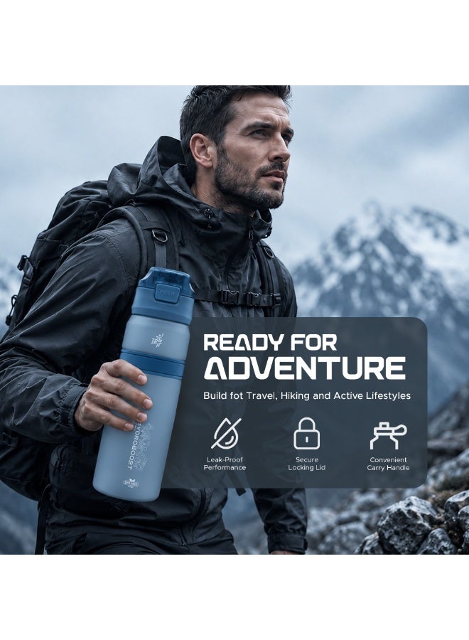 TR6 زجاجة TR6 Hydra Boost Active Frosted Bottle خالية من مادة BPA Tritan رياضية مع غطاء آمن قابل للطي ومضاد للتسرب ومتين وأنيق ومثالي للصالة الرياضية والسفر والاستخدام اليومي سعة 850 مل (أزرق) - Image 3