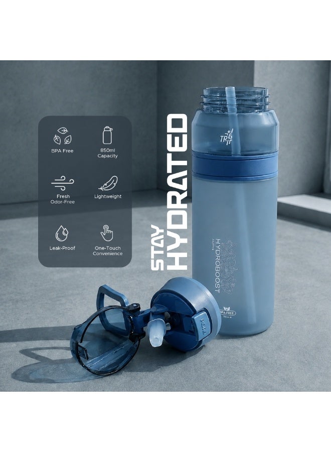 TR6 زجاجة TR6 Hydra Boost Active Frosted Bottle خالية من مادة BPA Tritan رياضية مع غطاء آمن قابل للطي ومضاد للتسرب ومتين وأنيق ومثالي للصالة الرياضية والسفر والاستخدام اليومي سعة 850 مل (أزرق) - Image 5