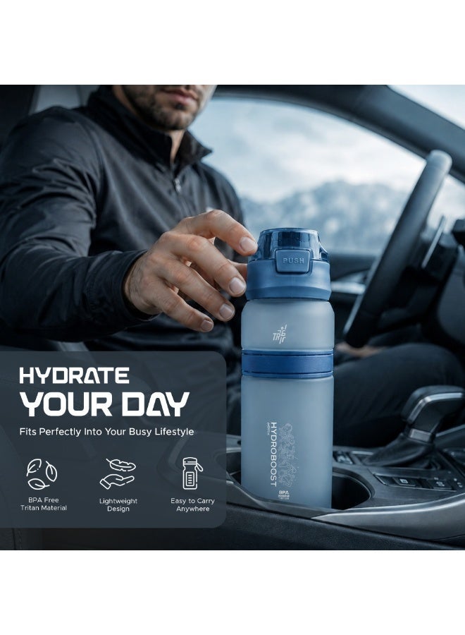 TR6 زجاجة TR6 Hydra Boost Active Frosted Bottle خالية من مادة BPA Tritan رياضية مع غطاء آمن قابل للطي ومضاد للتسرب ومتين وأنيق ومثالي للصالة الرياضية والسفر والاستخدام اليومي سعة 850 مل (أزرق) - Image 2