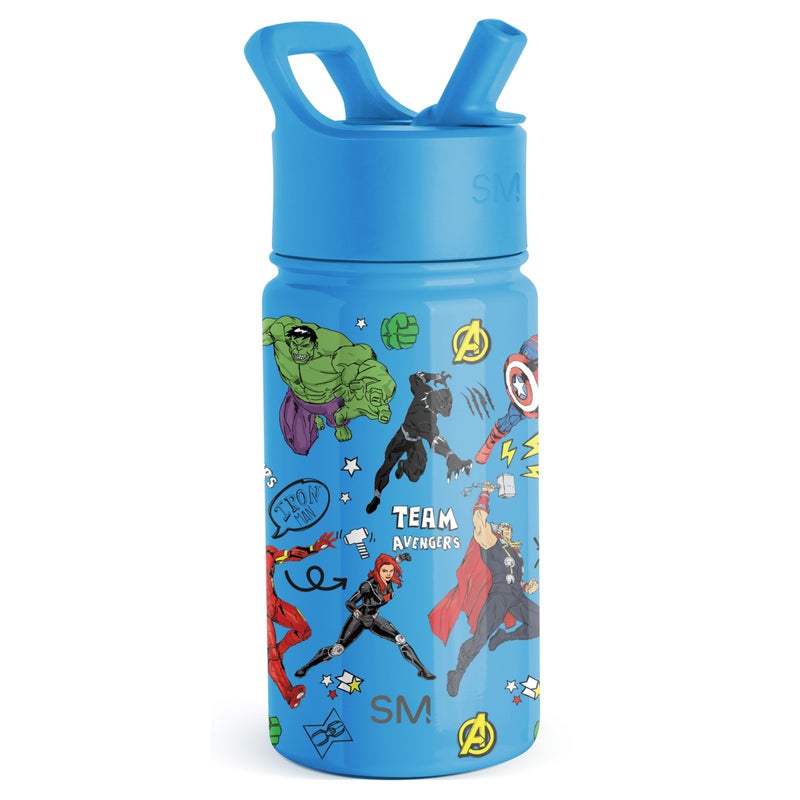 سيمبل مودرن Marvel Avengers Kids Water Bottle with Straw Lid | Insulated Stainless Steel Reusable Tumbler Gifts for School, Toddlers, Boys | Summit Collection | 14oz, Avengers Heroes - Image 1
