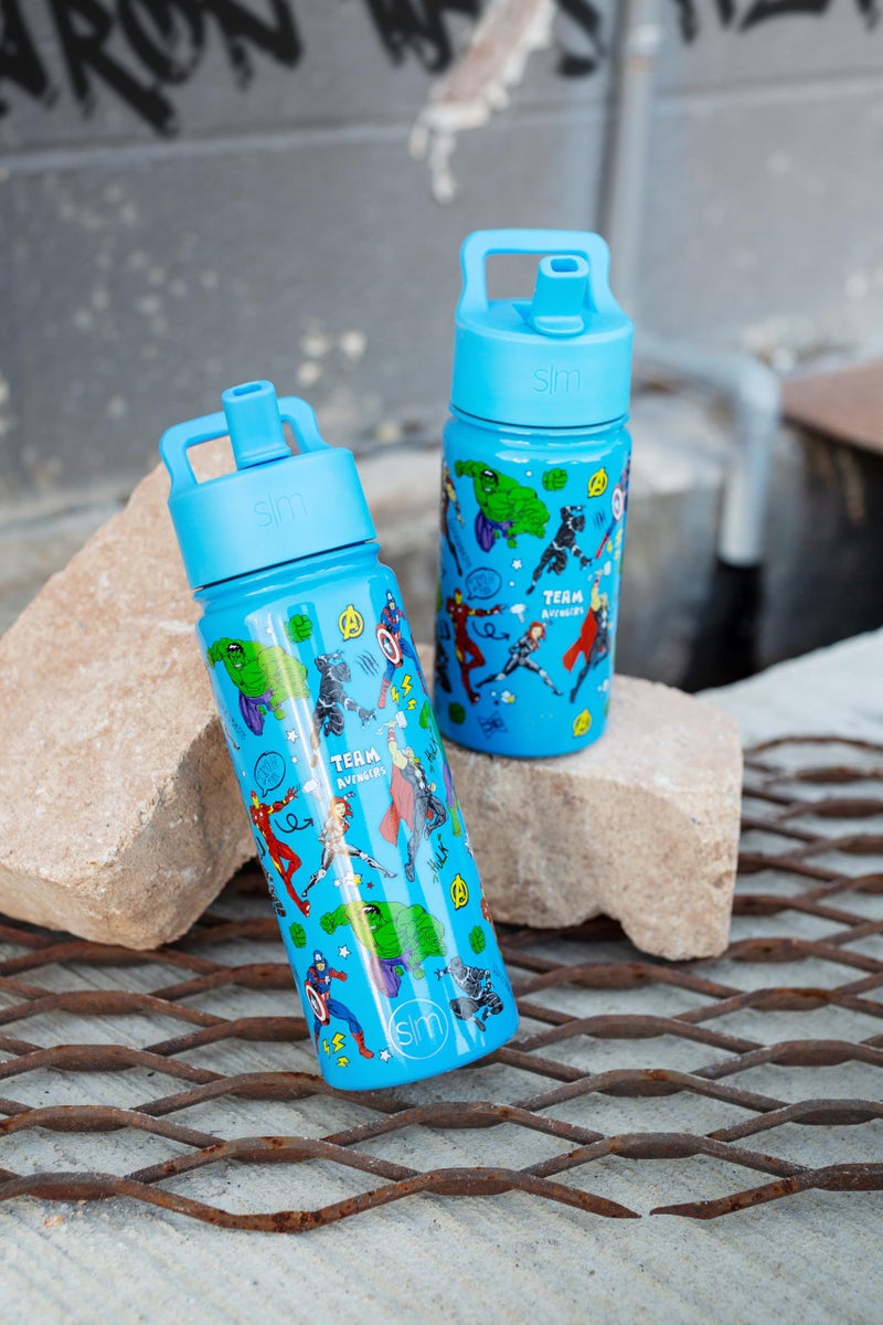 سيمبل مودرن Marvel Avengers Kids Water Bottle with Straw Lid | Insulated Stainless Steel Reusable Tumbler Gifts for School, Toddlers, Boys | Summit Collection | 14oz, Avengers Heroes - Image 2