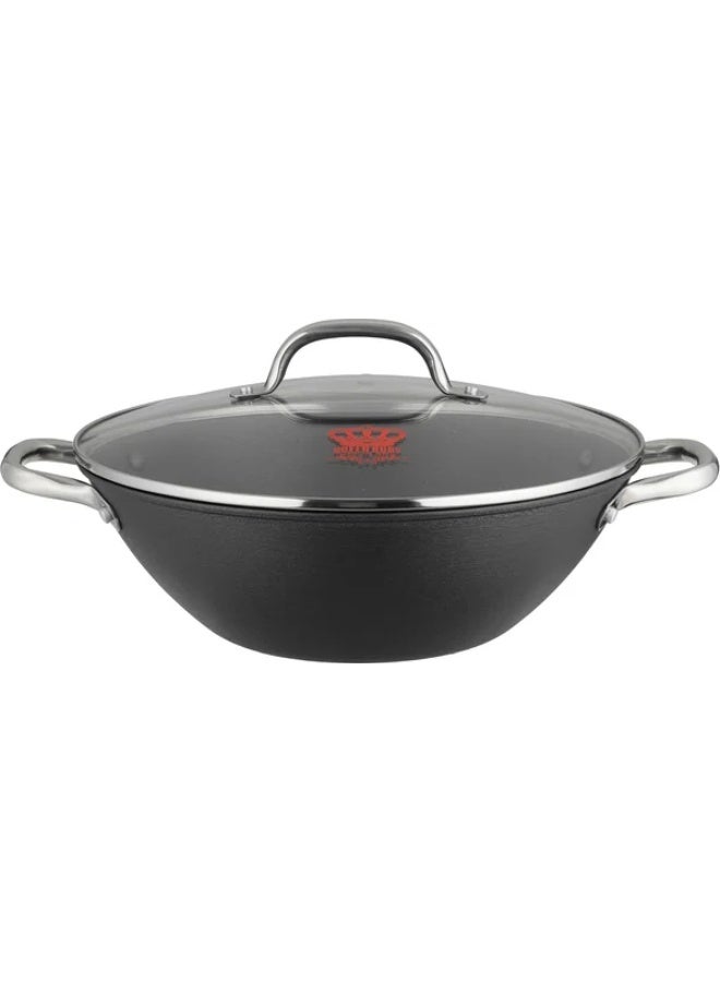 SAIF Frying Pan, 32cm, Glass Lid - Black Silver - Image 2