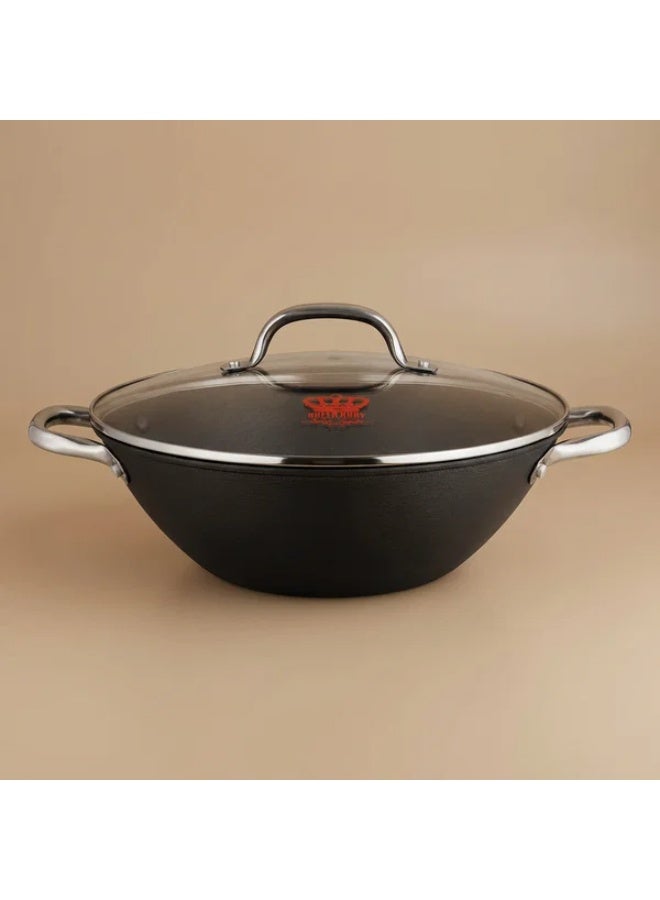 SAIF Frying Pan, 32cm, Glass Lid - Black Silver - Image 1