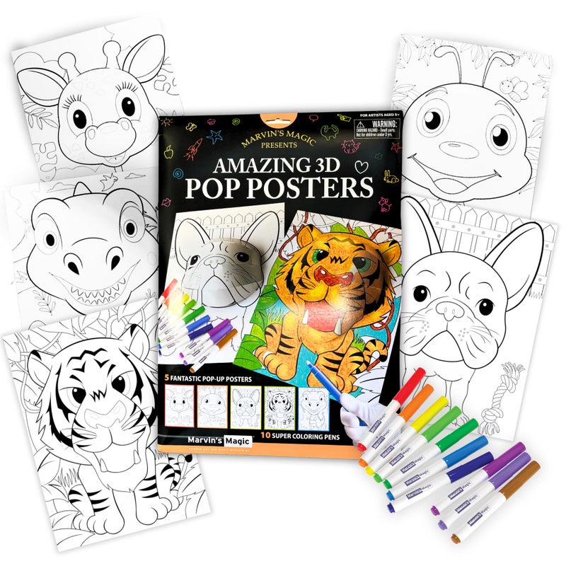 Marvin's Magic - Amazing 3D Pop Posters - Colourful Arts and Crafts Kit - Includes Vibrant Markers and Interactive Animal Designs - Travel-Friendly - Perfect for Ages 5+ - Image 1