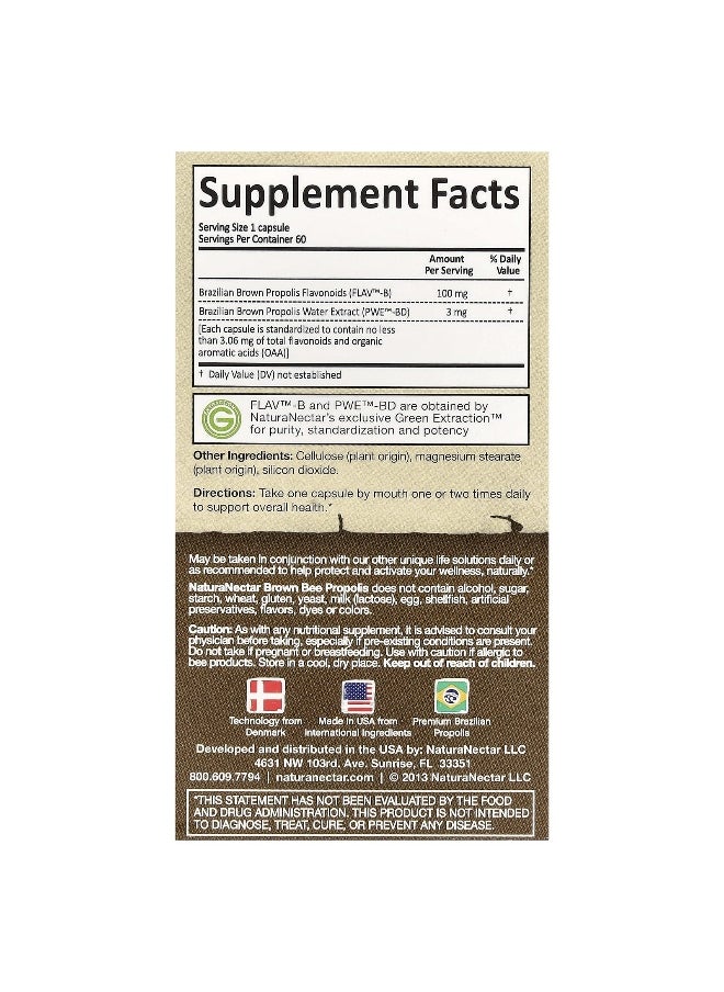 NaturaNectar - NaturaNectar, Brown Bee Propolis, 60 Vegetable Capsules - Image 1