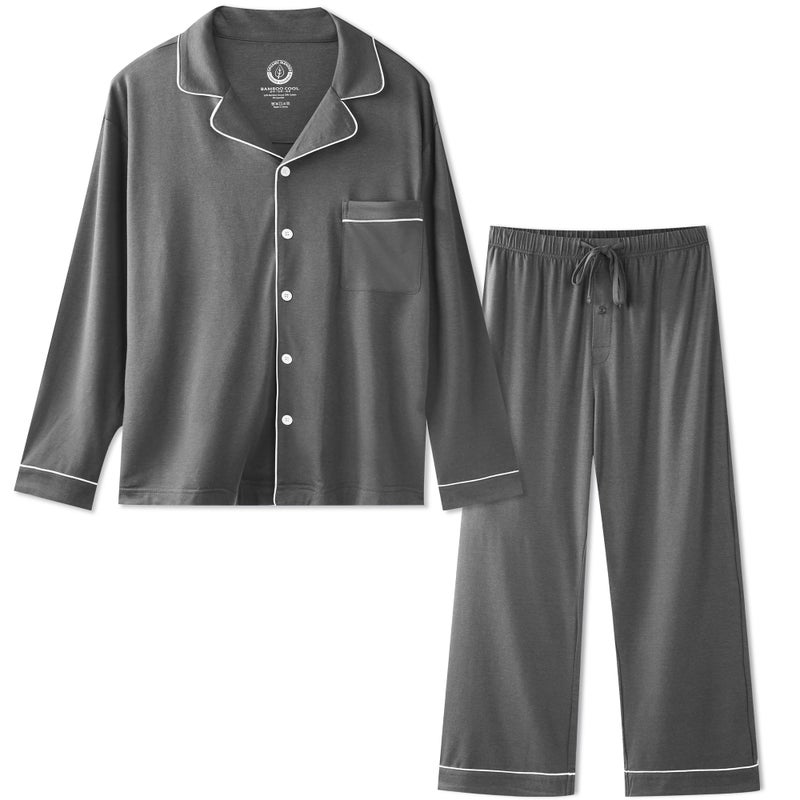BAMBOO COOL Mens Pajama Set Bamboo Viscose Cotton Soft Lightweight Loungewear Sleepwear Long Sleeve and Pants with Pockets - Image 1