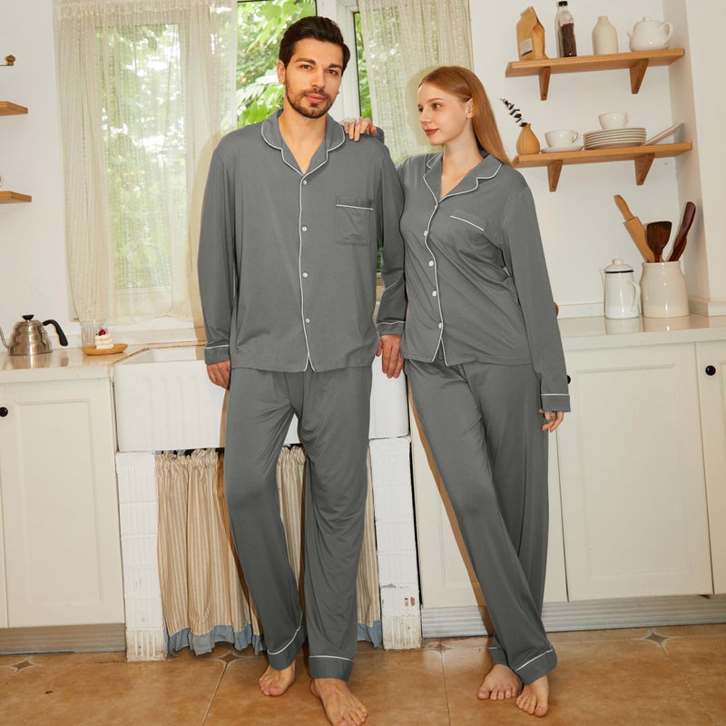 BAMBOO COOL Mens Pajama Set Bamboo Viscose Cotton Soft Lightweight Loungewear Sleepwear Long Sleeve and Pants with Pockets - Image 2