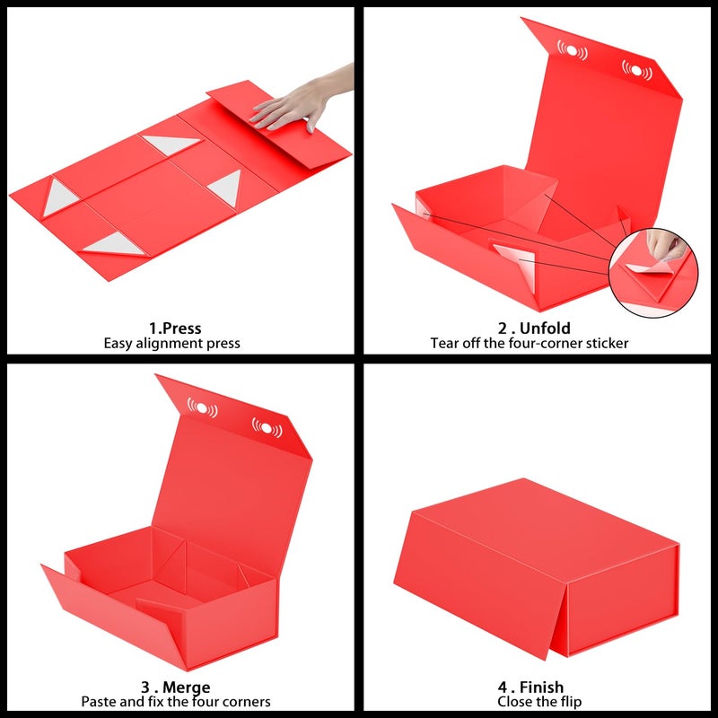 RYDDOY Red Gift Box, 9.5x6x3'' Gift box for Presents with Lids Magnetic Closure Rectangle Collapsible for Bridesmaid Proposal Box, Wedding, Christmas, Halloween, Birthday Gift Packging - Image 5