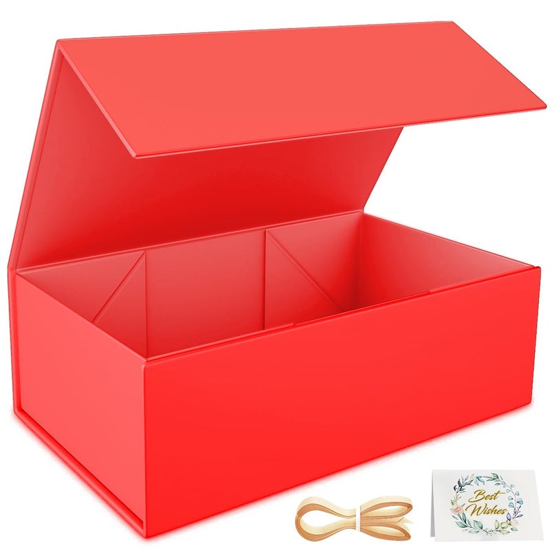 RYDDOY Red Gift Box, 9.5x6x3'' Gift box for Presents with Lids Magnetic Closure Rectangle Collapsible for Bridesmaid Proposal Box, Wedding, Christmas, Halloween, Birthday Gift Packging - Image 1