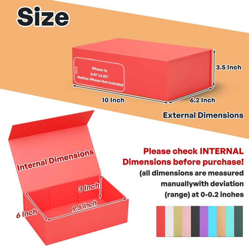 RYDDOY Red Gift Box, 9.5x6x3'' Gift box for Presents with Lids Magnetic Closure Rectangle Collapsible for Bridesmaid Proposal Box, Wedding, Christmas, Halloween, Birthday Gift Packging - Image 2