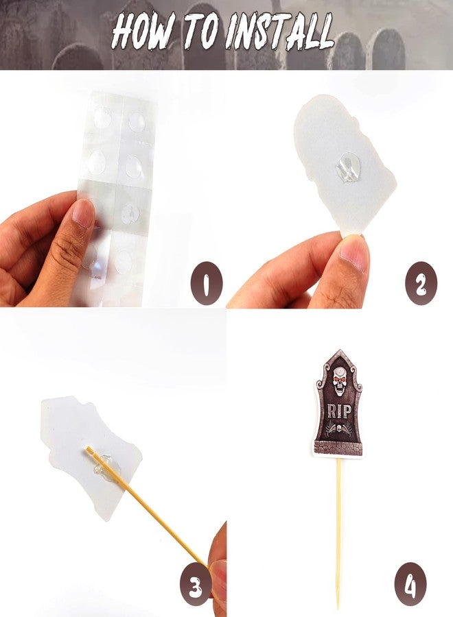 YOOHUA 96PCS Halloween Cupcake Toppers with Novelty Mini Shovel Spoons and Spiders Cake Decorations Tombstones Graveyard Cupcake Toppers for Halloween Party, Birthday Party Decoration Supplies - Image 3