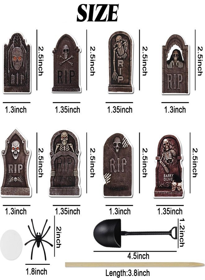 YOOHUA 96PCS Halloween Cupcake Toppers with Novelty Mini Shovel Spoons and Spiders Cake Decorations Tombstones Graveyard Cupcake Toppers for Halloween Party, Birthday Party Decoration Supplies - Image 2