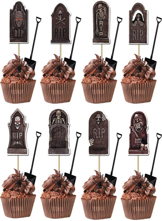 YOOHUA 96PCS Halloween Cupcake Toppers with Novelty Mini Shovel Spoons and Spiders Cake Decorations Tombstones Graveyard Cupcake Toppers for Halloween Party, Birthday Party Decoration Supplies - Image 1