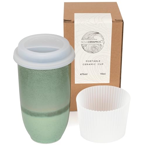 NOVA CERAMICS Coffee Travel Mug  Reusable Coffee  Microwave  Dishwasher Safe Coffee Green Tumbler  Gifts For Women Men Him Her  16oz  Emerald
