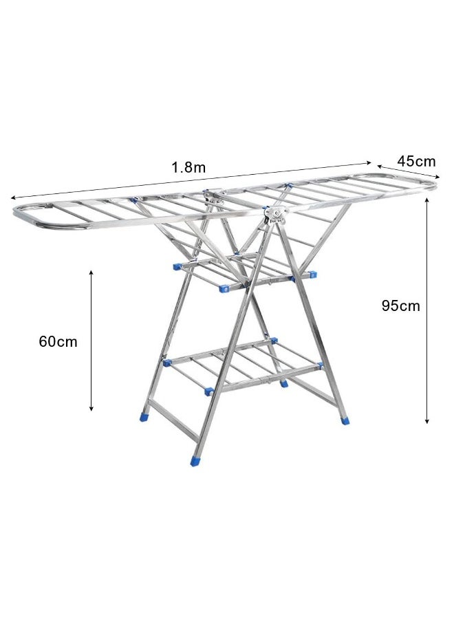 sulfar - Stainless Steel Cloth Drying Rack Stand, Clothes Dryer Laundry Hanger Stand 3 Tier 180cm length,Stable and durable, Adjustable Hanging Foldable For Drying Clothing Indoor And Outdoor (Silver) - Image 1