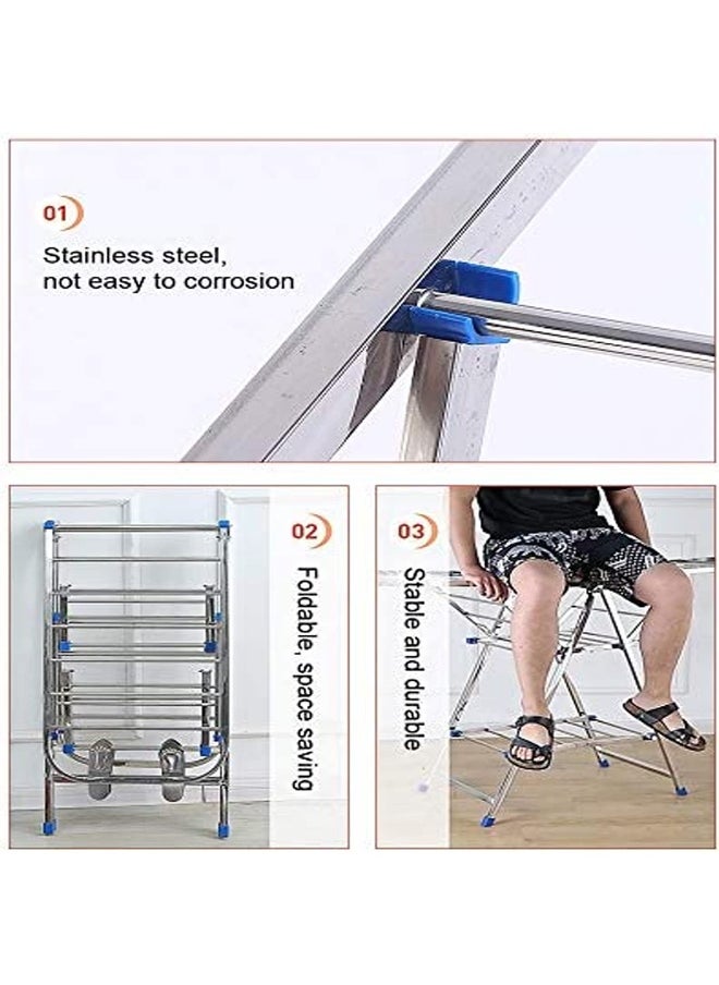 sulfar - Stainless Steel Cloth Drying Rack Stand, Clothes Dryer Laundry Hanger Stand 3 Tier 180cm length,Stable and durable, Adjustable Hanging Foldable For Drying Clothing Indoor And Outdoor (Silver) - Image 1