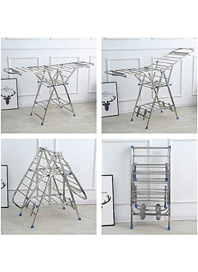 sulfar - Stainless Steel Cloth Drying Rack Stand, Clothes Dryer Laundry Hanger Stand 3 Tier 180cm length,Stable and durable, Adjustable Hanging Foldable For Drying Clothing Indoor And Outdoor (Silver) - Image 1