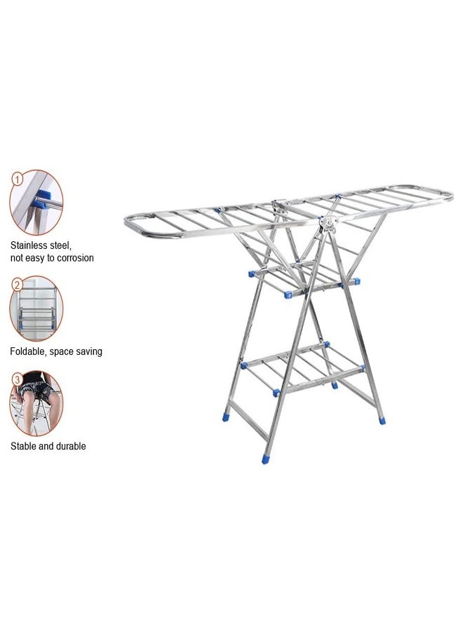 sulfar - Stainless Steel Cloth Drying Rack Stand, Clothes Dryer Laundry Hanger Stand 3 Tier 180cm length,Stable and durable, Adjustable Hanging Foldable For Drying Clothing Indoor And Outdoor (Silver) - Image 1