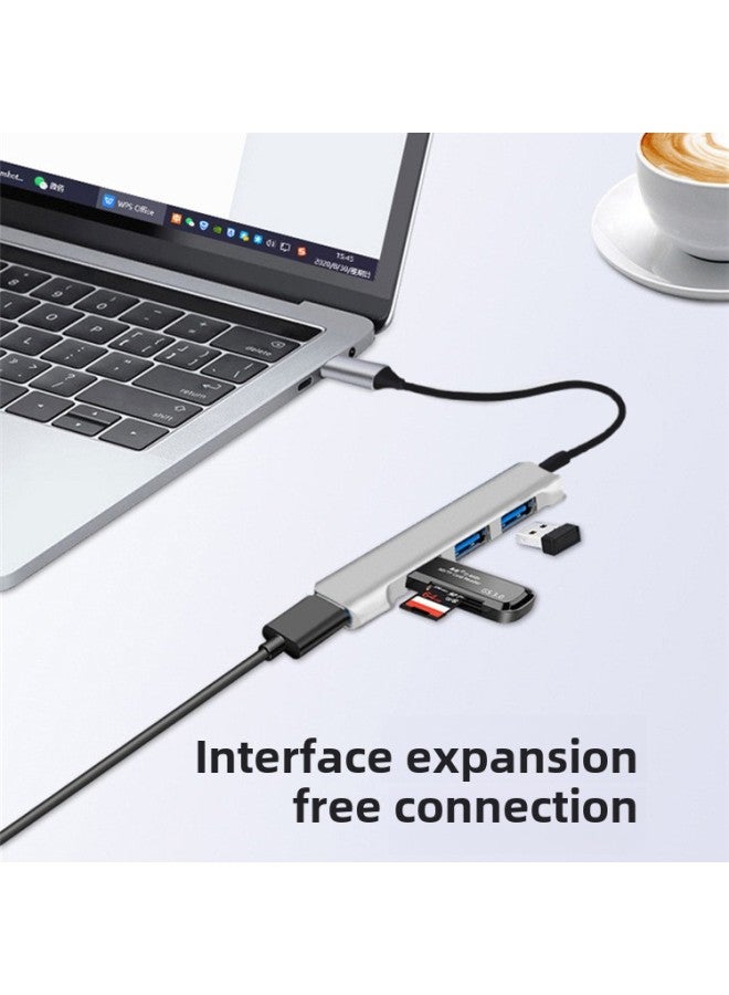 Suitable For Mobile Phone Tablet Computer Four-in-one Type-c To USB3.0 Lu Alloy Docking Station HUB Splitter Otg-Number Of Interfaces:Apple To 4usb Right Angle Gray