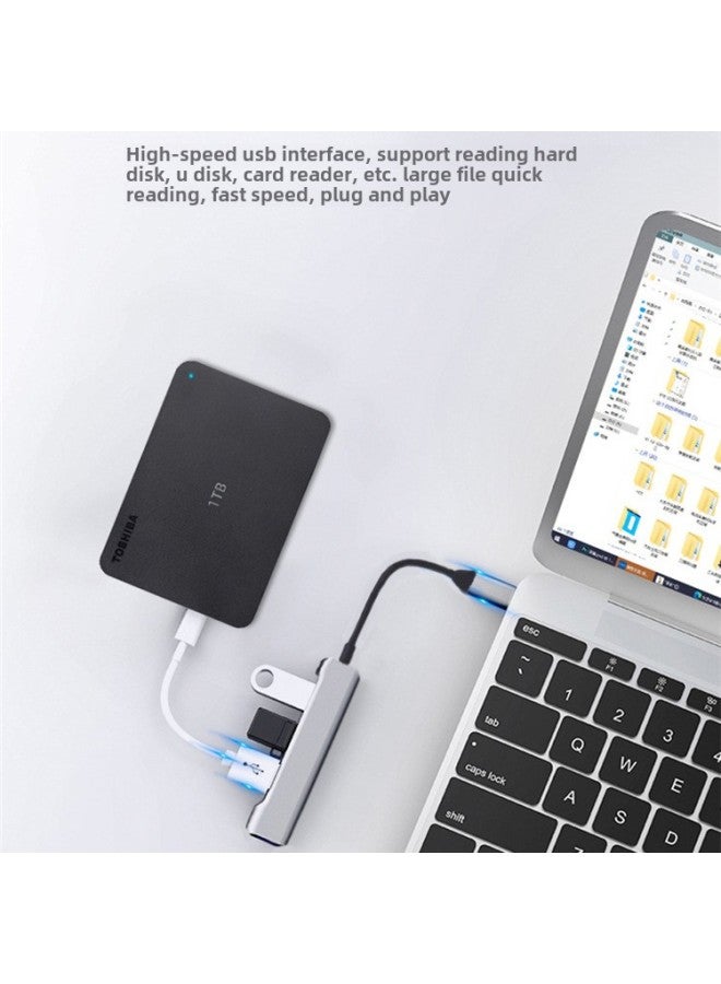 Suitable For Mobile Phone Tablet Computer Four-in-one Type-c To USB3.0 Lu Alloy Docking Station HUB Splitter Otg-Number Of Interfaces:Apple To 4usb Right Angle Gray