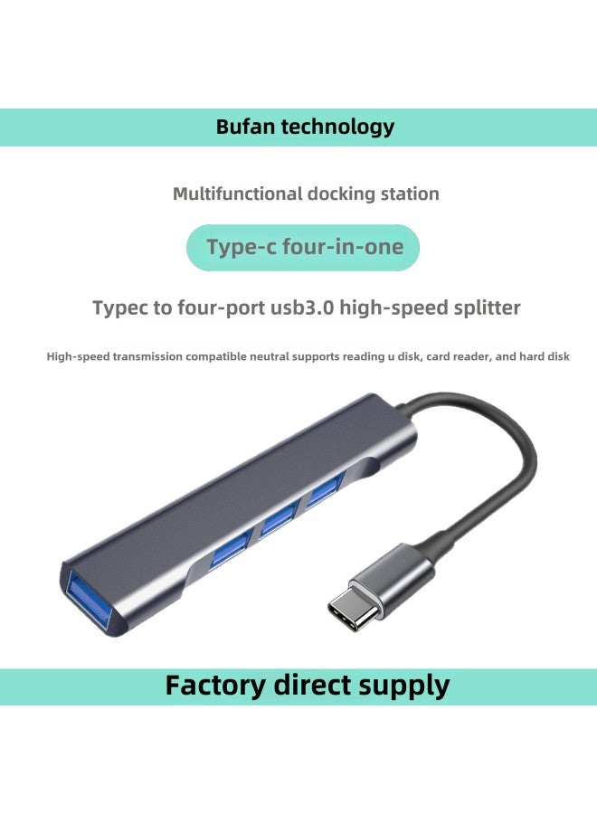 Suitable For Mobile Phone Tablet Computer Four-in-one Type-c To USB3.0 Lu Alloy Docking Station HUB Splitter Otg-Number Of Interfaces:Apple To 4usb Right Angle Gray