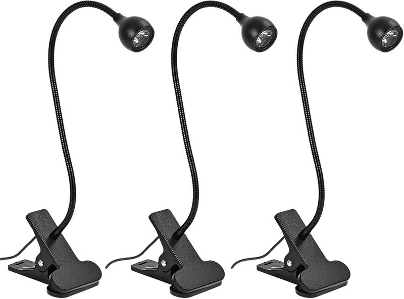3-Pack Clip-On Desk Nail Lamps with Adjustable Gooseneck, USB Powered, Black - Image 3