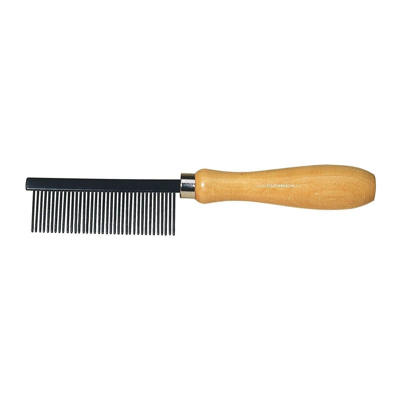 Stainless Steel Metal Comb with Varnished Wooden Handle, 7-1/8-Inches, made in Taiwan