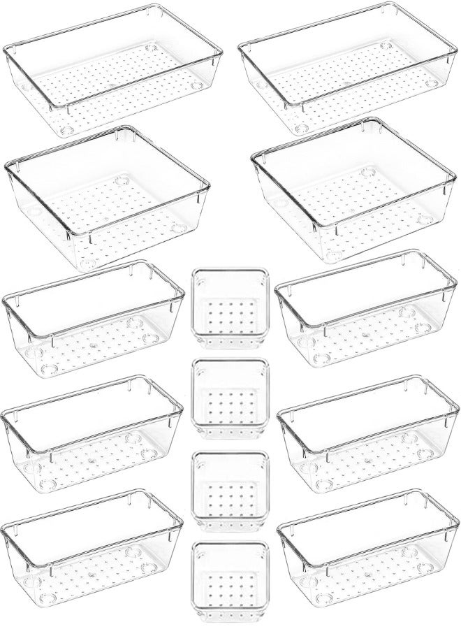14 Piece Makeup Drawer Organizer Box Set, 4 Sizes Makeup Organizer Trays, Clear Acrylic Storage Containers for Cosmetics, Toiletries, Jewelry  - Image 1