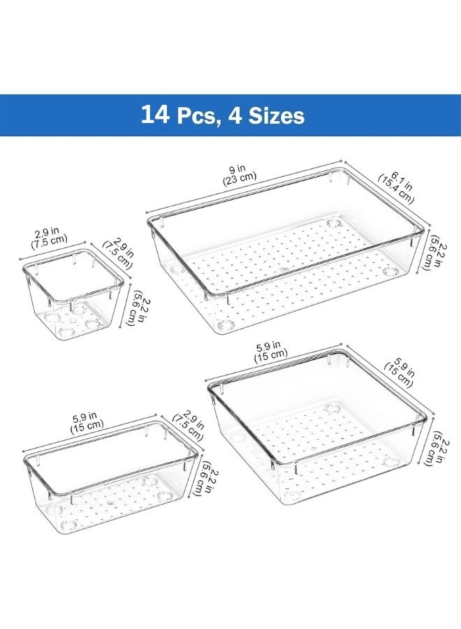 14 Piece Makeup Drawer Organizer Box Set, 4 Sizes Makeup Organizer Trays, Clear Acrylic Storage Containers for Cosmetics, Toiletries, Jewelry  - Image 2