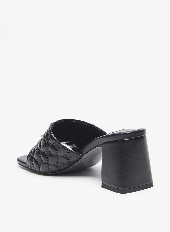 ELLE Women's Monogram Embossed Slip-On Sandals with Block Heel  - Image 2