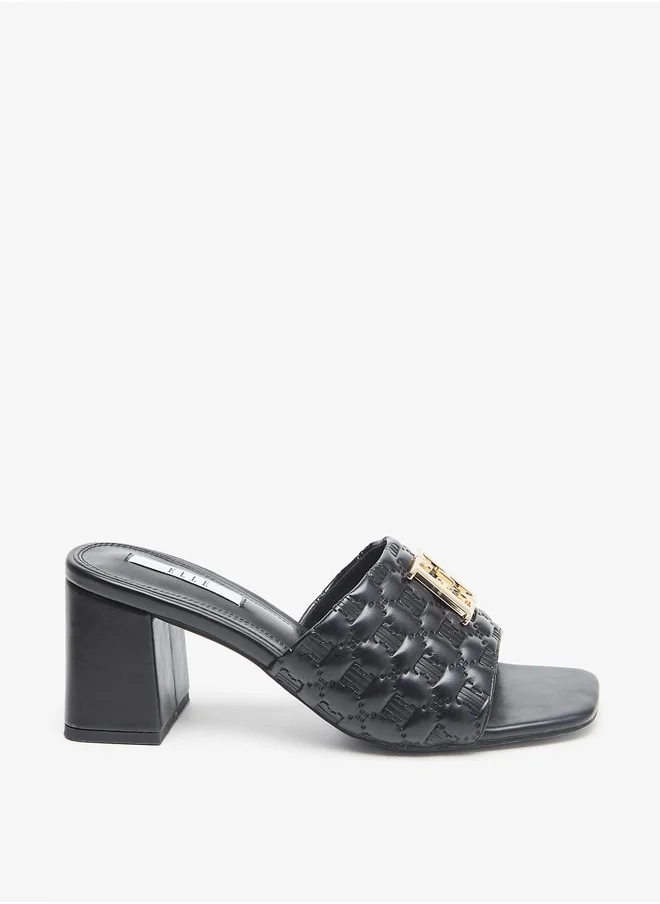 ايل Women's Monogram Embossed Slip-On Sandals with Block Heel