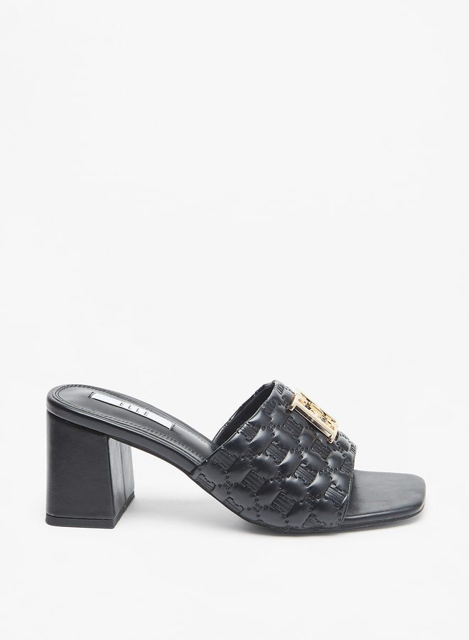 ELLE Women's Monogram Embossed Slip-On Sandals with Block Heel  - Image 3