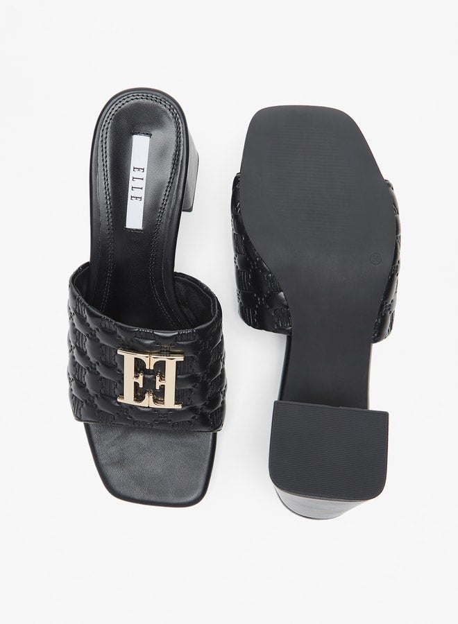 ELLE Women's Monogram Embossed Slip-On Sandals with Block Heel  - Image 4