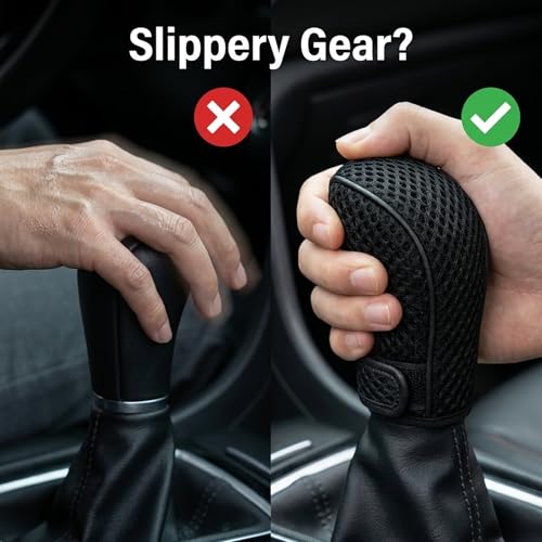 SARTE Gear Shift Knob Cover Anti-Slip, Breathable Cotton mesh Anti-Scratch Shift Handle Protector Premium Gear Knob Cover for All Cars Universal fit (Black) - Image 2
