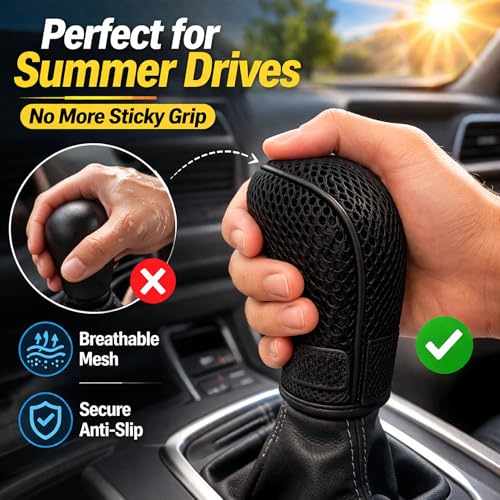 SARTE Gear Shift Knob Cover Anti-Slip, Breathable Cotton mesh Anti-Scratch Shift Handle Protector Premium Gear Knob Cover for All Cars Universal fit (Black) - Image 5