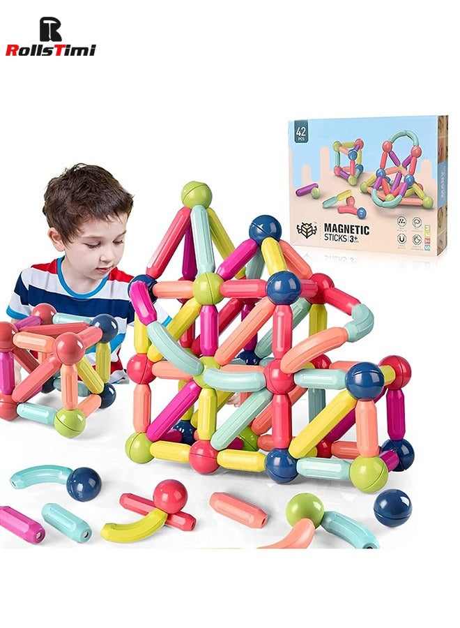 RollsTimi  42-Piece Magnetic Building Stick Blocks Multicolour - Image 1