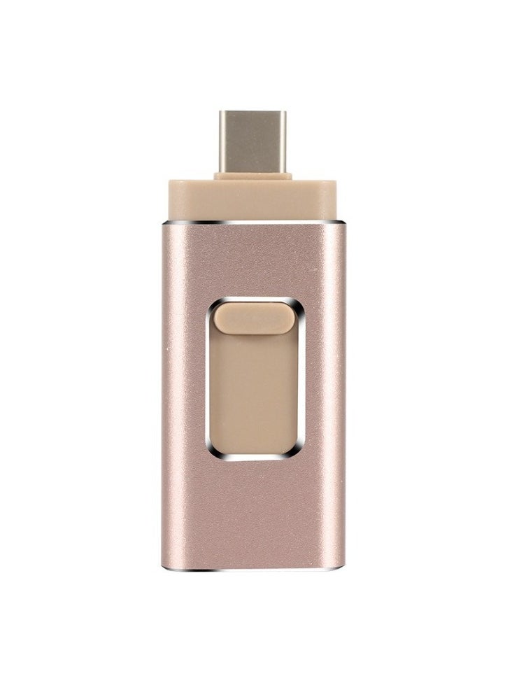 AROAQ 256GB USB Flash Drive, Shock Proof 3-in-1 External USB Flash Drive, Safe And Stable USB Memory Stick, Convenient And Fast Metal Body Flash Drive, Gold Color (Type-C Interface + apple Head + USB Local)  - Image 1
