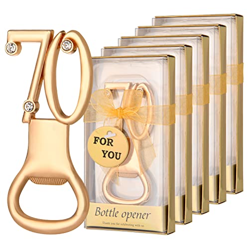 VZCBZC 50 Pcs Golden 70th Birthday Party Favors with Rhinestones, Perfect for Guests, Personalized 70 Beer Bottle Openers, Bulk Keepsakes (70) - Image 1